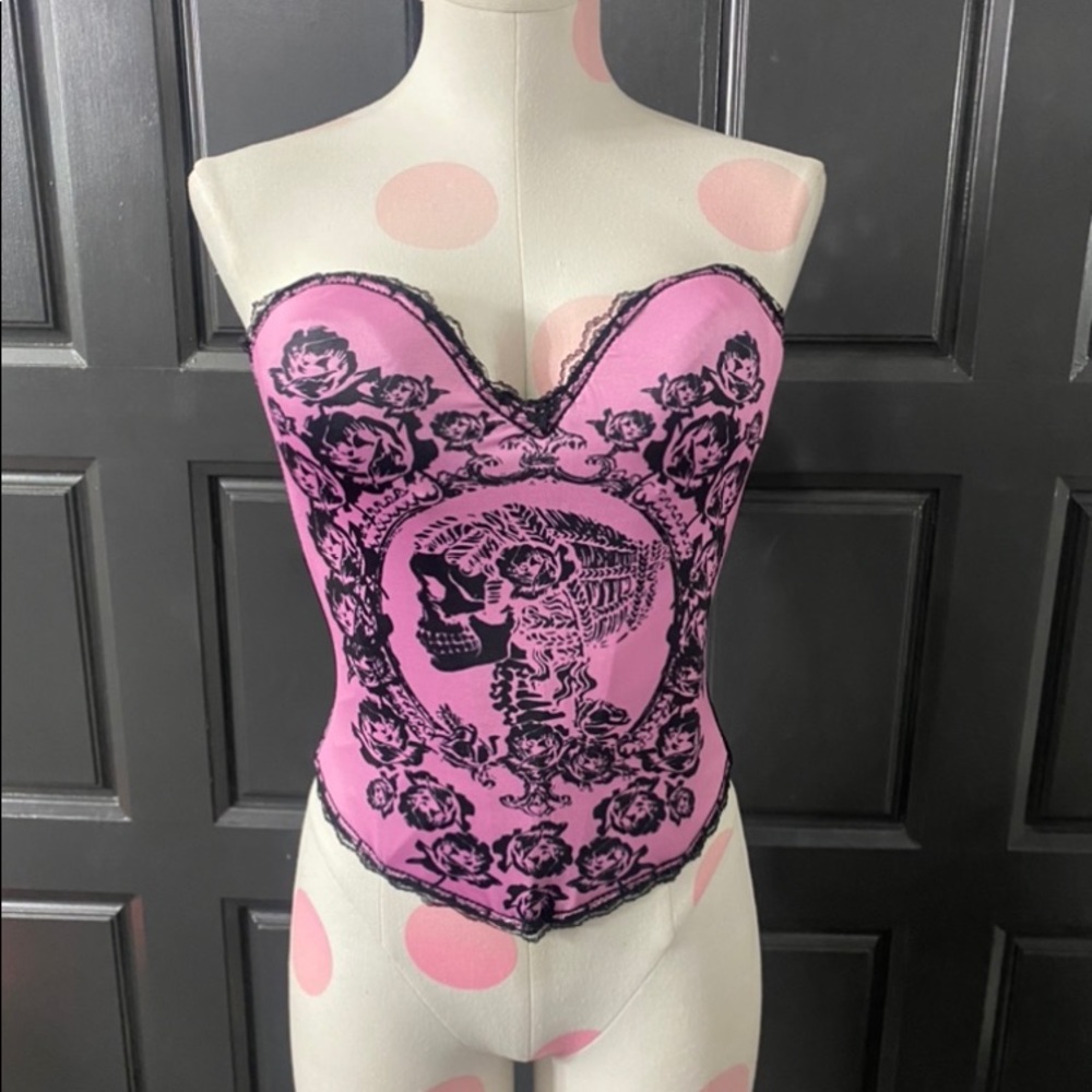 NEW pink skull cameo CORSET style top S-2X